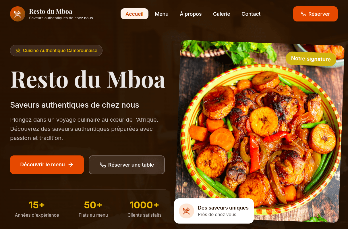 Resto du Mboa – Site Vitrine & Réservations